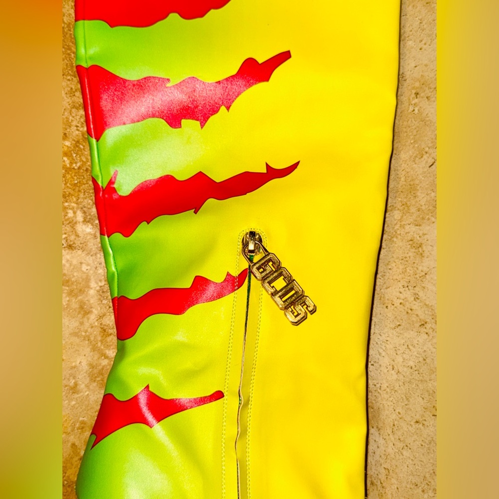 GCDS Jurassic Park Boots Rare Dino Logo Yellow Knee High Heels - EU 40/US 9 - Picture 6 of 8